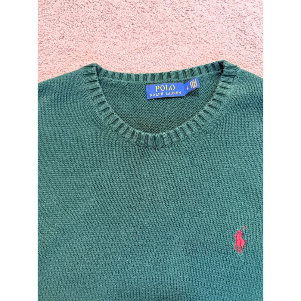 Men's Polo Ralph Lauren Green Crewneck Sweater Size Lg Red Logo Preppy Old Money